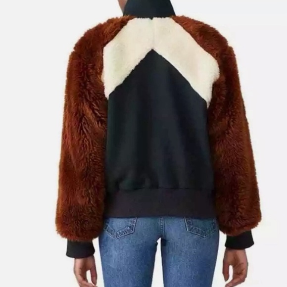 Sea New York Colorblock Faux Fur Track Jacket Size XS green/Brown/Yellow/Cream - Picture 2 of 7